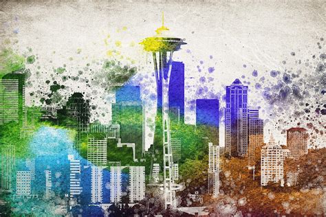Seattle City Skyline Digital Art By Aged Pixel