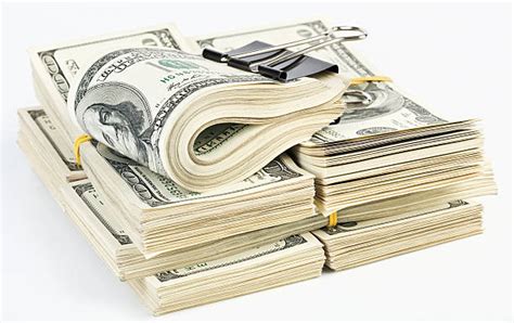 Rubber Band One Hundred Dollar Bill Currency Bundle Stock Photos