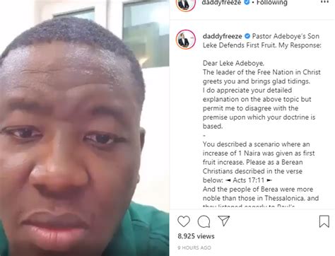 The sad demise of pastor dare adeboye, son of the general overseer of the redeemed christian church of god (rccg) pastor enoch adeboye, has taken many by surprise. Daddy Freeze tackles Pastor Adeboye's son, Leke over his ...