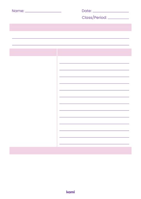 Cornell Notes Purple Blank For Teachers Perfect For Grades 10th