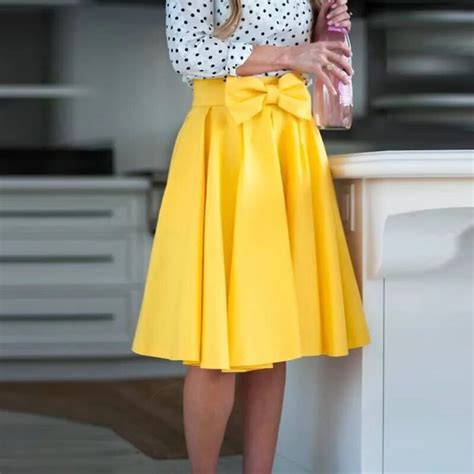Yellow Skirts Midi Long Free Shipping A Line Skirt For Ladies Skirt