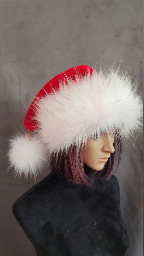 Red Santa Hat With Luxury White Trim With Charcoal Dusted Tips Etsy