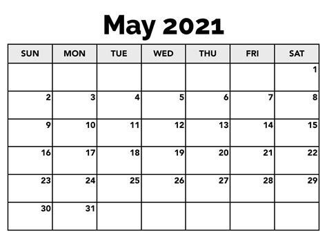 Free May 2021 Calendar Blank Printable Template