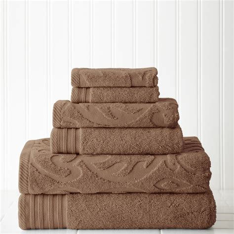 Soft And Cozy 6 Piece Jacquard Cotton Bath Towel Set Mocha Walmart