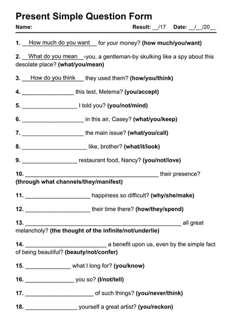 101 Printable Present Simple Question Pdf Worksheets With Answers