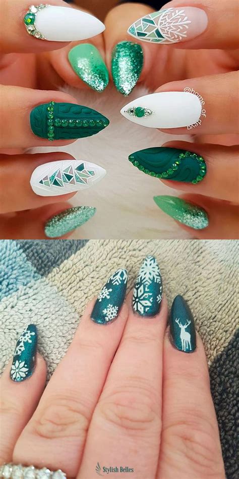 Amazing Snowflake Green Christmas Makeup Ideas Shiny Nails Designs