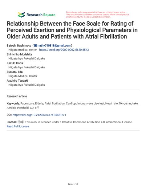 Pdf Relationship Between The Face Scale For Rating Of Perceived Exertion And Physiological