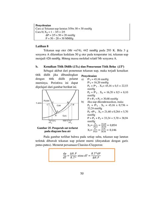 BUKU AJAR Kimia Dasar-32 - 50 Penyelesaian Cara a) Tekanan uap larutan