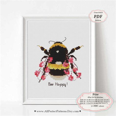 Bumble Bee Happy Motivational Quotes Cross Stitch Pdf Etsy In 2022