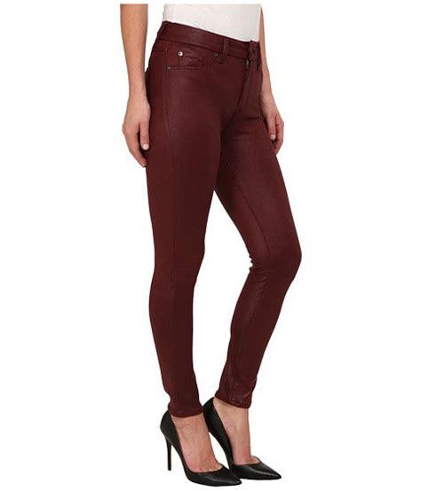 For All Mankind High Waist Ankle Knee Seam Skinny In Merlot Crackle