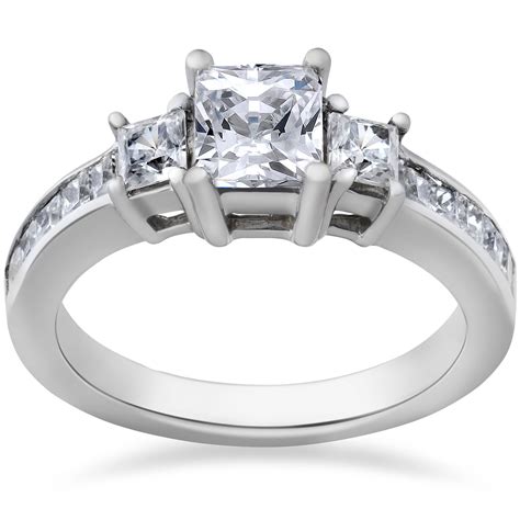 225 Ct Princess Cut 3 Stone Diamond Engagement Wedding Ring 14k White