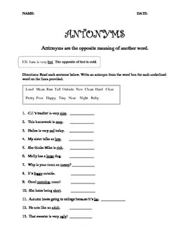 1ST GRADE ANTONYMS WORKSHEET by The Children's Garden | TpT