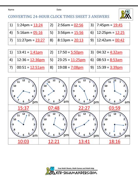 Free Printable 24 Hour Clock Worksheets Printable Templates