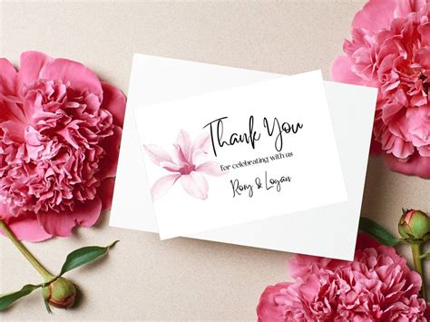 Pink Lily Thank You Template Editable Digital Thank You Card Etsy
