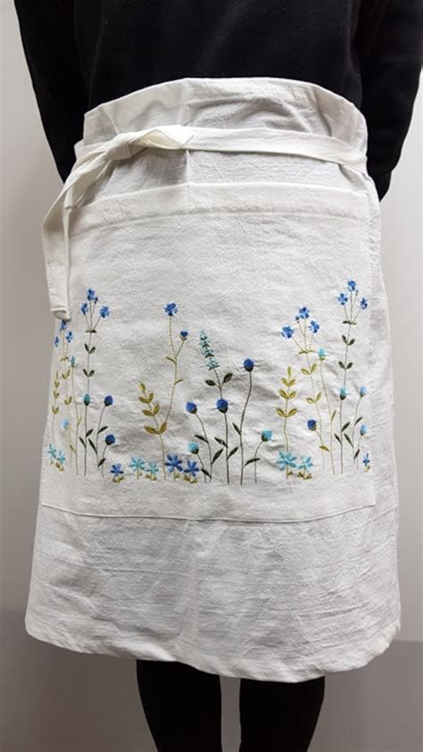 Embroidered Cotton Apron Flower Embroidery With Multi Colors Etsy