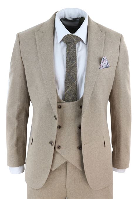 Mens Beige 3 Piece Wool Suit Buy Online Happy Gentleman