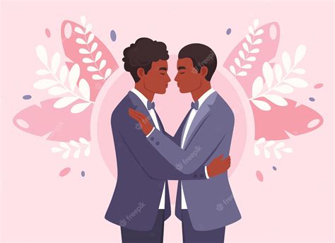 Couple Gay Afro Américain Lgbt Mariage Vecteur Premium