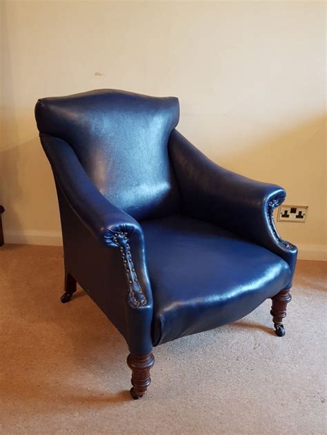 Get 5% in rewards with club o! Blue Faux Leather Armchair C1890 | 488973 | Sellingantiques.co.uk