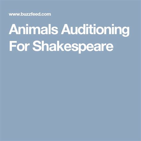 Animals Auditioning For Shakespeare Audition Shakespeare Animals