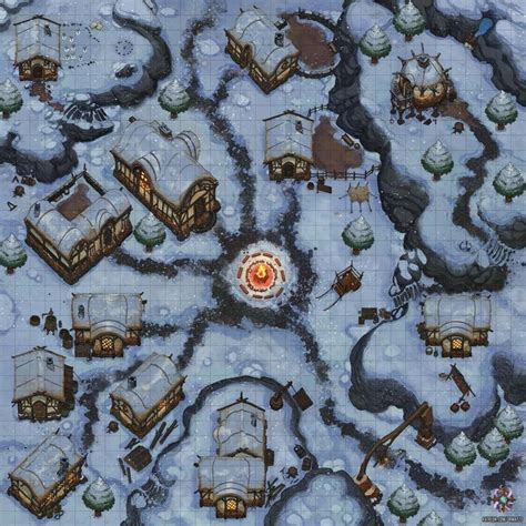 Winter Village Battle Map 35x35 Roll20 Dnd World Map Fantasy City