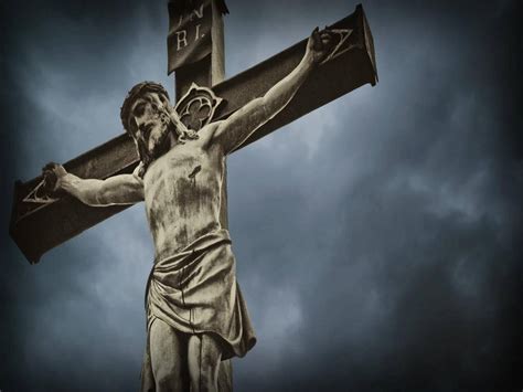 Download Jesus On Cross With Stormy Clouds Wallpaper