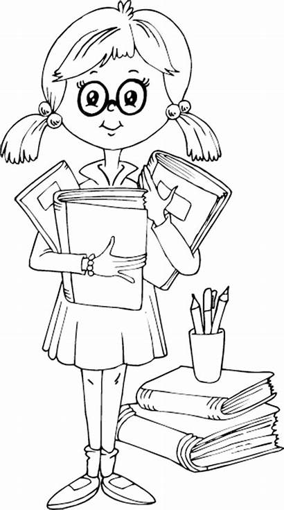 Coloring Schoolgirl Studious Pages Cartoon Cool Very