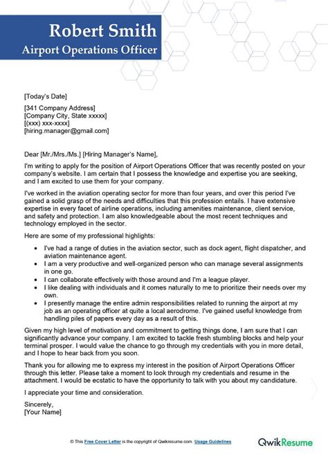 Airport Operations Officer Cover Letter Examples Qwikresume