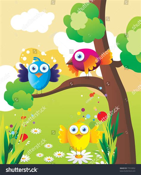 Birds Tree Vector Illustration Stock Vector Royalty Free 77910952