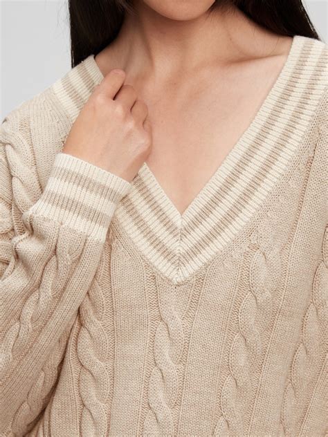 varsity v neck cable knit sweater gap