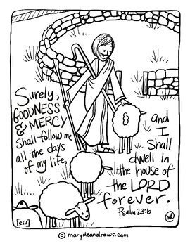 Psalm 23 set of 4 Hand-drawn Bible Verse Coloring Pages by Marydean Draws
