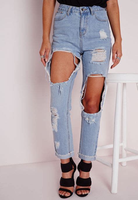Missguided Extreme Rip Mom Jeans Bleached Blue In 2019 Ripped Jeans