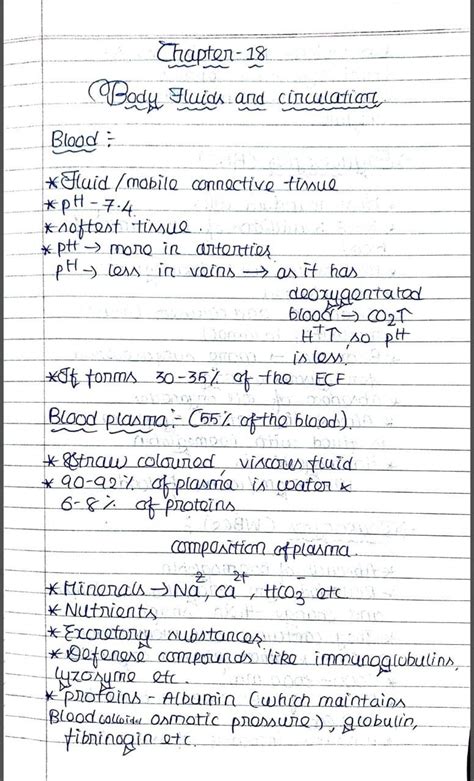 Body Fluids And Circulation Class 11 Handwritten Notes Ncert Based By