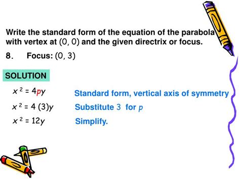 Write The Vertex Form Equation Of Each Parabola Given And Focus