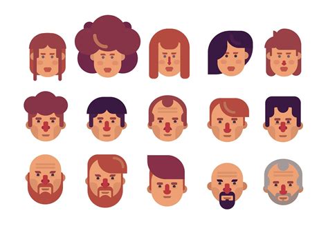 The Faces Of People With Different Facial Expressions And Hair Styles Are Shown In This Flat Style