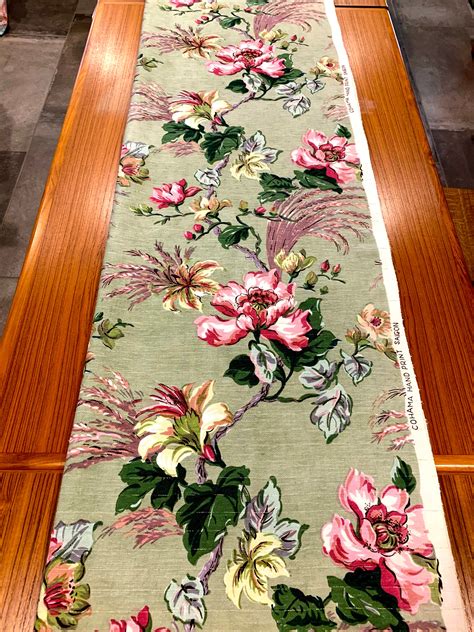 Stunning Asian Inspired Floral Barkcloth Fabric/ Cohama ...
