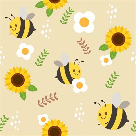 Premium Vector The Seamless Pattern Of Bee And Sunflower And White