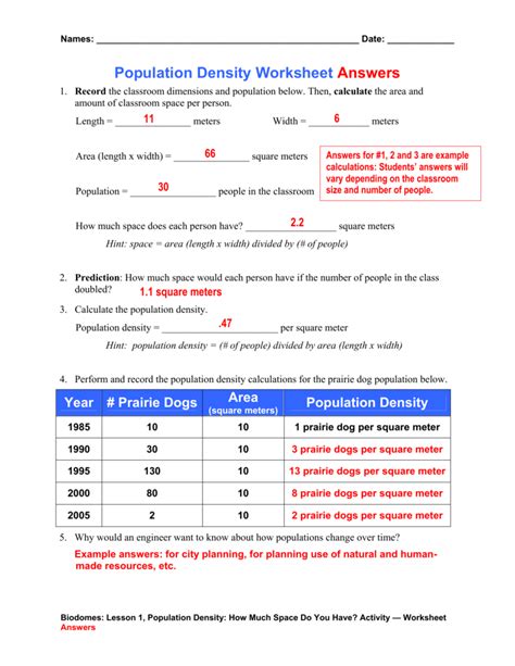 Building dna (answer key)student exploration: Population Density Worksheets