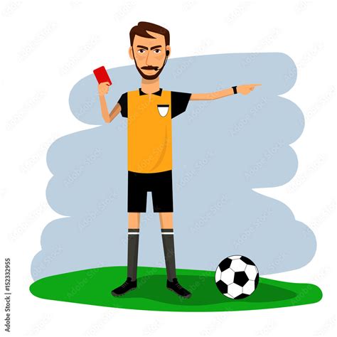 Vector Of Soccer Football Referee With Red Card Cartoon Character