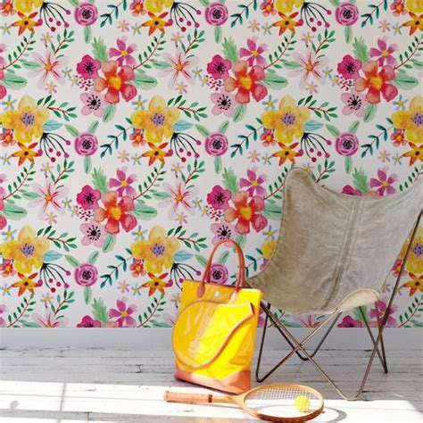 Bright Floral Removable Wallpaper Tropical Wallpaper Etsy