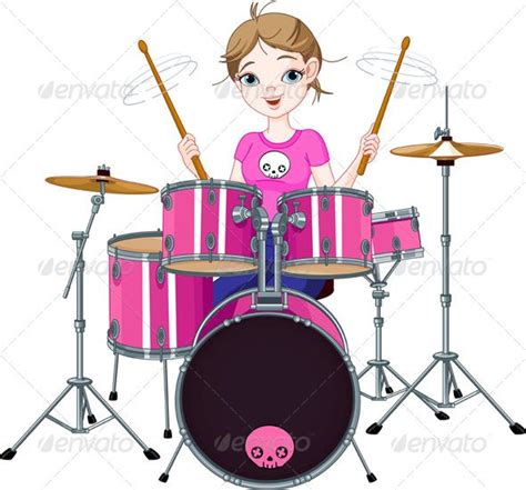 Vectors Drummer Girl Graphicriver Drum Drawing Drums Cartoon