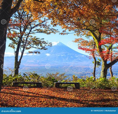 Imaging Of Mt Fuji Autumn With Red Maple Leaves Japan Stock Image