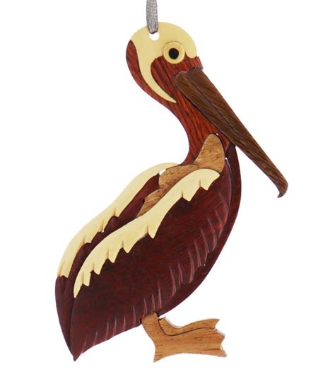 Intarsia Wood Pelican Ornament