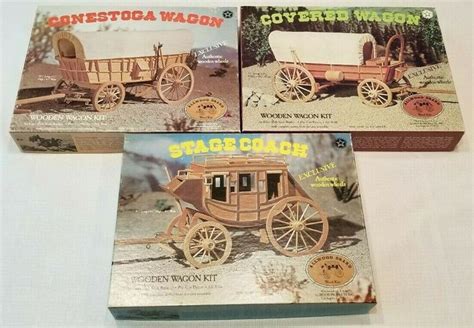Lot Of 3 Allwood Brand Wooden Model Kits Stagecoach Conestoga