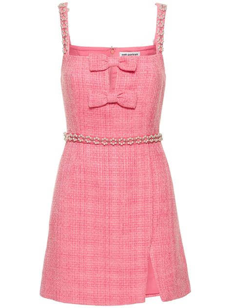 Self Portrait Faux Pearl Embellished Brocade Mini Dress In Pink Modesens