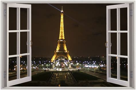 Huge 3d Window Eiffel Tower Paris View Wall Stickers Mural Art Decal
