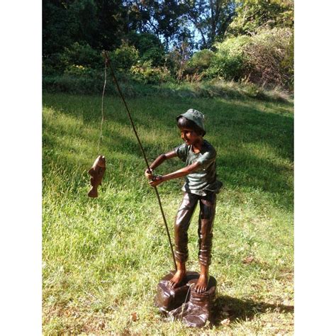 Bronze Boy Gone Fishing Statue Randolph Rose Collection