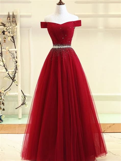 $2.00 coupon applied at checkout. Custom Made Burgundy Off Shoulder Prom Dress, Burgundy ...