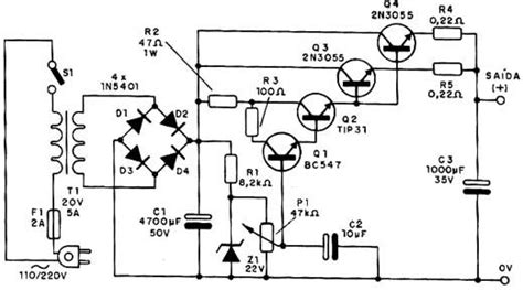 Diagrama completo da fonte V x ª Esquemas eletrônicos Circuito eletrônico Componentes