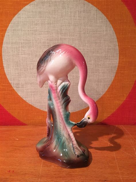 Pink Flamingo Figurine Vintage 1950s Mid Century Pink Flamingo Ceramic