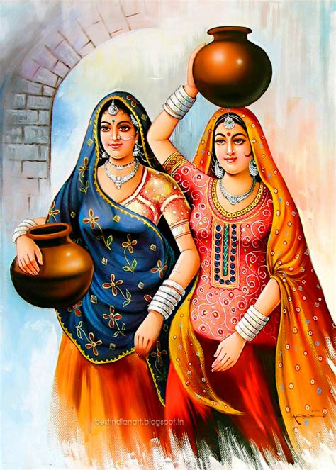 Two Indian Village Woman With Water Pot Best Inadian Art